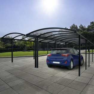 Carport Aluminium cintré quadruple - 4 véhicules - Toit anti-UV - Gamme professionnelle