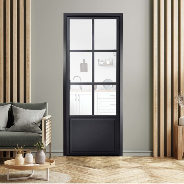 Porte coulissante Porte coulissante noire d'intérieure bi matière alu et verre